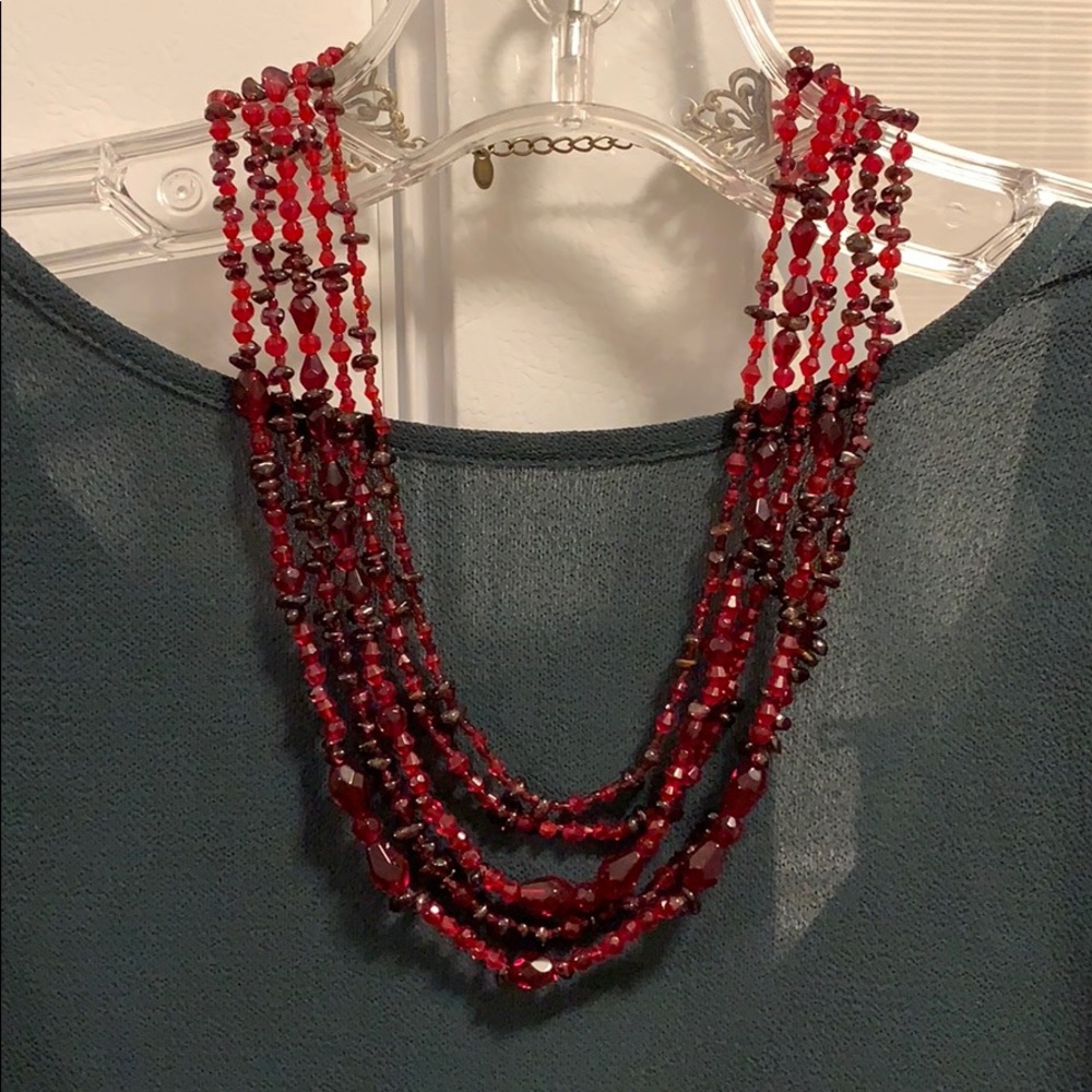 Gorgeous 5 strand Ruby Red and Bronze Necklace